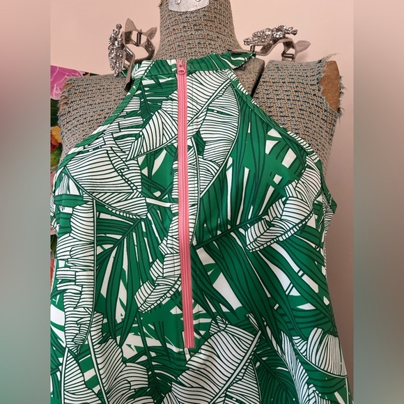 NWOT IVY STOREHOUSE ONE PIECE BATHING SUIT TROPICAL PRINT GREEN/PINK ZIP Sz. L. - Picture 2 of 7